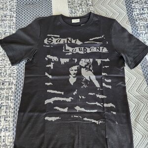 Saint Laurent Black T-Shirt with Grey Graphic Print